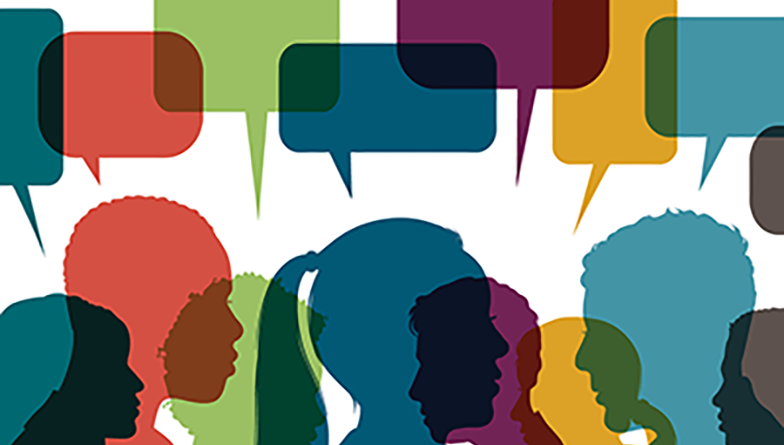 colorful illustration of people with speech bubbles